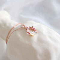 Pink Crystal and White Shell Flower Garland Necklace, 925 Sterling Silver, Rose Gold Plated