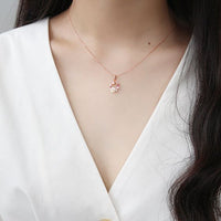 Pink Crystal and White Shell Flower Garland Necklace, 925 Sterling Silver, Rose Gold Plated