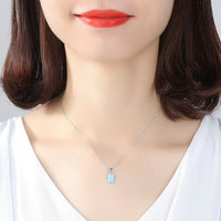 Elegant Rectangle Created Opal 925 Sterling Silver Necklace