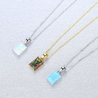 Elegant Rectangle Created Opal 925 Sterling Silver Necklace