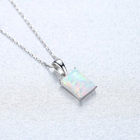 Elegant Rectangle Created Opal 925 Sterling Silver Necklace