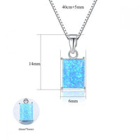 Elegant Rectangle Created Opal 925 Sterling Silver Necklace