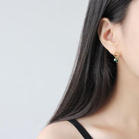 Asymmetry Shell Pearl Stud Earrings with Green Crystal