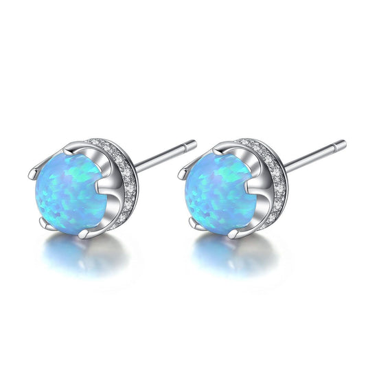Round Created Opal Stud Earrings in Sterling Silver