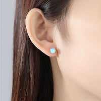 Round Created Opal Stud Earrings in Sterling Silver