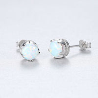 Round Created Opal Stud Earrings in Sterling Silver