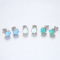 Round Created Opal Stud Earrings in Sterling Silver