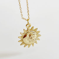 Moon Design Necklace, 925 Sterling Silver, Yellow Gold Finish