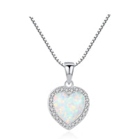 Heart Created Opal Necklace in 925 Sterling Silver