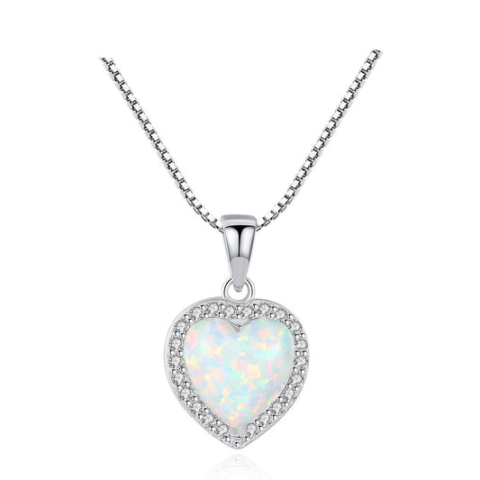 Heart Created Opal Necklace in 925 Sterling Silver