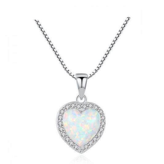 Heart Created Opal Necklace in 925 Sterling Silver