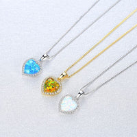 Heart Created Opal Necklace in 925 Sterling Silver