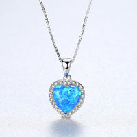 Heart Created Opal Necklace in 925 Sterling Silver