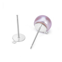 Flat Round Pearl Pinto 925 Sterling Silver Stud Earrings