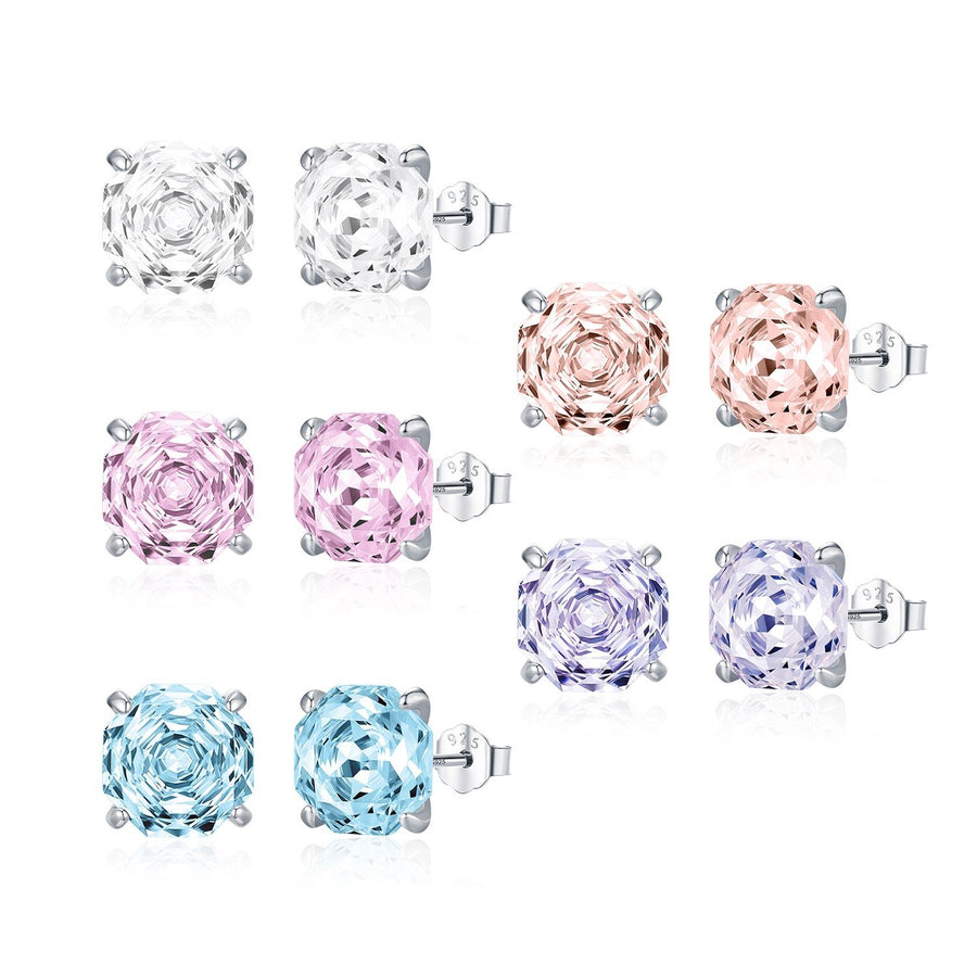 Sterling Silver Multicolored Cubic Zirconia Stud Earrings