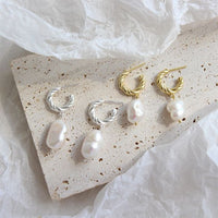 Shell Pearl Twisted Hoop Earrings