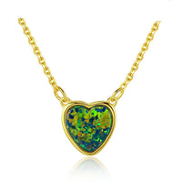 Simple Heart Created Opal Necklace in 925 Sterling Silver