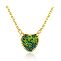 Simple Heart Created Opal Necklace in 925 Sterling Silver