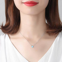 Simple Heart Created Opal Necklace in 925 Sterling Silver