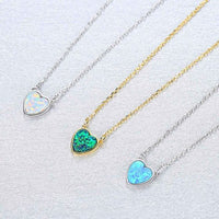 Simple Heart Created Opal Necklace in 925 Sterling Silver