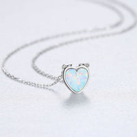 Simple Heart Created Opal Necklace in 925 Sterling Silver