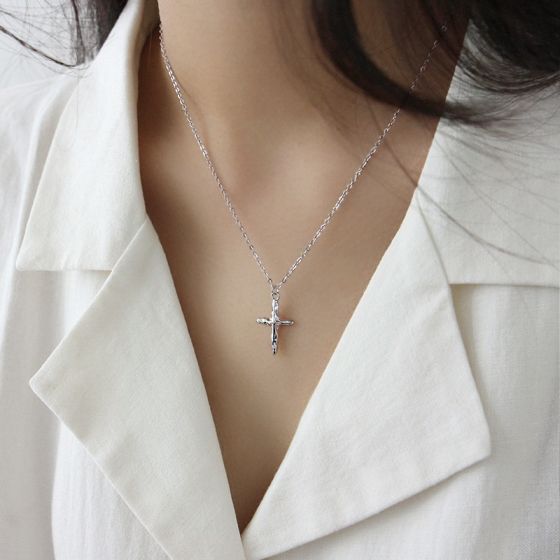 Irregular Cross Pendant Necklace 925 Sterling Silver