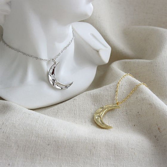 Irregular Crescent Moon Sterling Silver Necklace