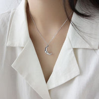 Irregular Crescent Moon Sterling Silver Necklace
