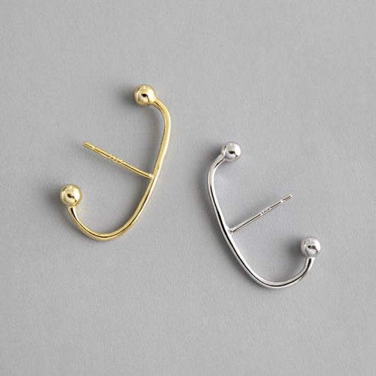 C-Shape Fashion Beads 925 Sterling Silver Stud Earrings