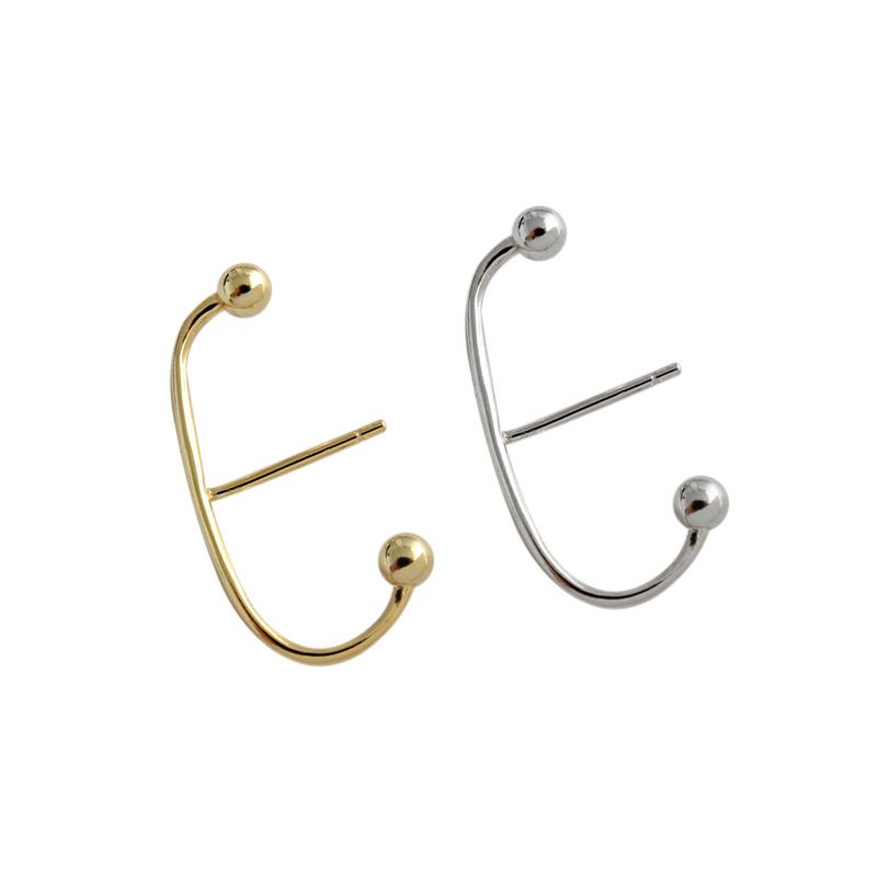 C-Shape Fashion Beads 925 Sterling Silver Stud Earrings