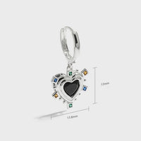 Black and White Heart Crystal Dangling Sterling Silver Earrings