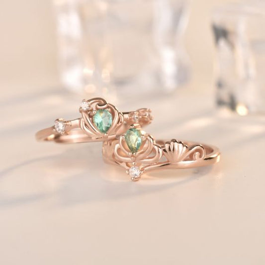 Blue Oval CZ Crown Adjustable 925 Sterling Silver Stacker Ring