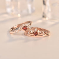 Red Heart Crystal Crown 925 Sterling Silver Adjustable Stacker Ring