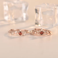Red Heart Crystal Crown 925 Sterling Silver Adjustable Stacker Ring