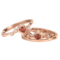 Red Heart Crystal Crown 925 Sterling Silver Adjustable Stacker Ring