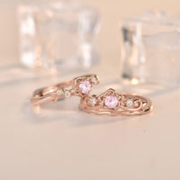 Pink Plum Blossom Adjustable Stacker Ring, 925 Sterling Silver