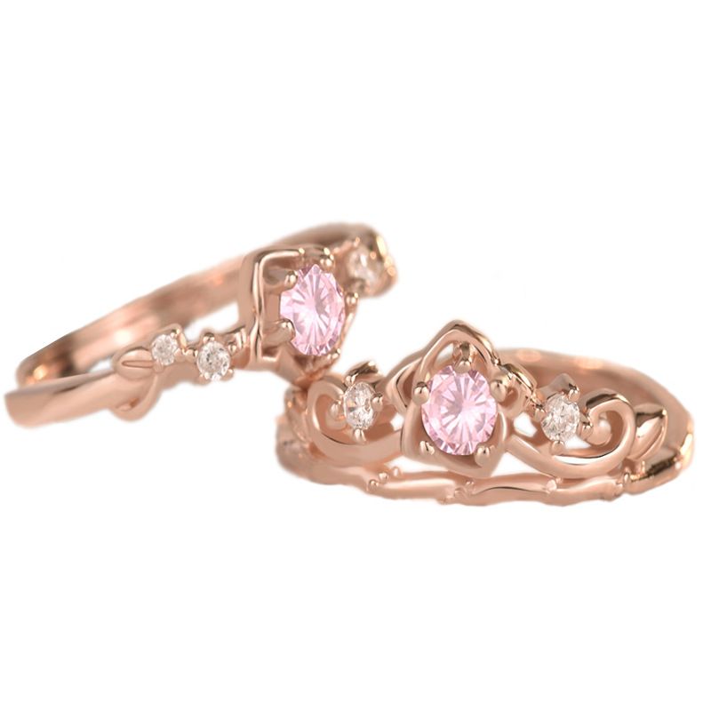 Pink Plum Blossom Adjustable Stacker Ring, 925 Sterling Silver