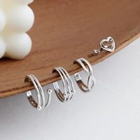 Simple Cross and Hollow Heart Adjustable 925 Sterling Silver Ring