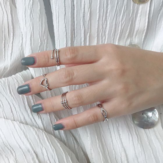 Simple Cross and Hollow Heart Adjustable 925 Sterling Silver Ring