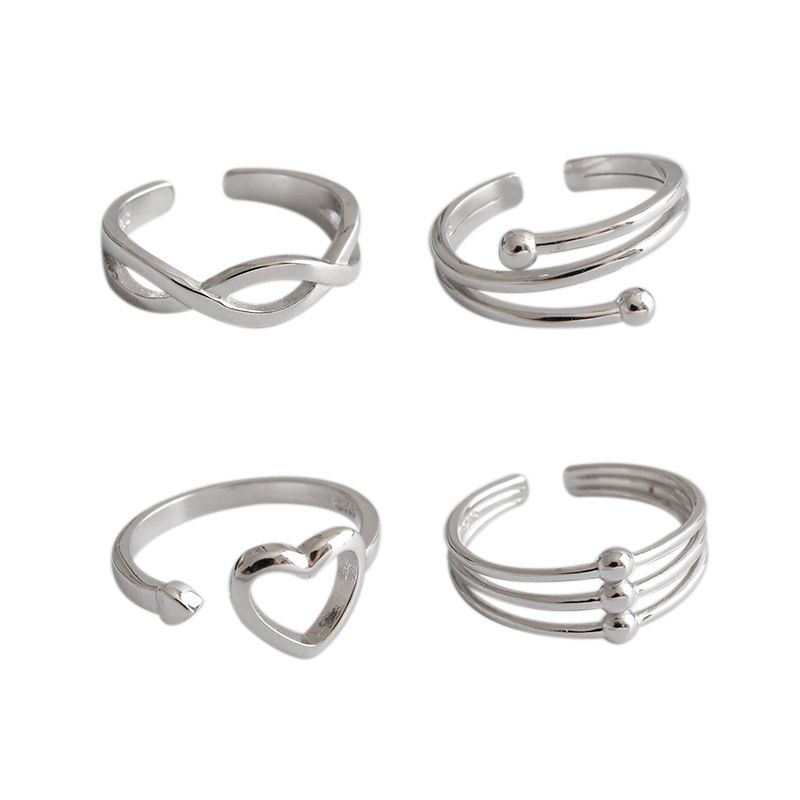 Simple Cross and Hollow Heart Adjustable 925 Sterling Silver Ring