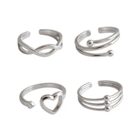 Simple Cross and Hollow Heart Adjustable 925 Sterling Silver Ring