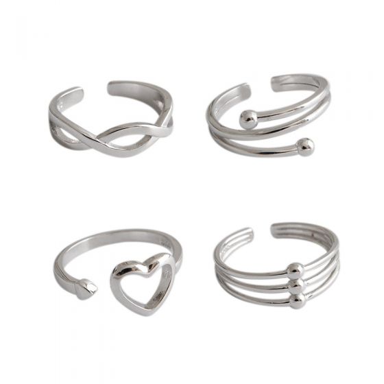 Simple Cross and Hollow Heart Adjustable 925 Sterling Silver Ring