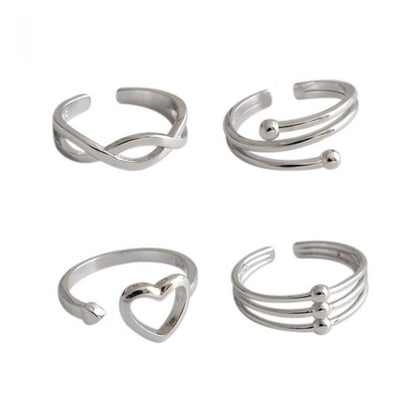 Simple Cross and Hollow Heart Adjustable 925 Sterling Silver Ring