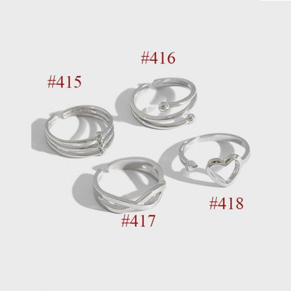 Simple Cross and Hollow Heart Adjustable 925 Sterling Silver Ring