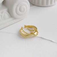 Double Layer Beaded Chain 925 Sterling Silver Adjustable Ring