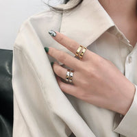 Wide Double-Layer 925 Sterling Silver Adjustable Ring