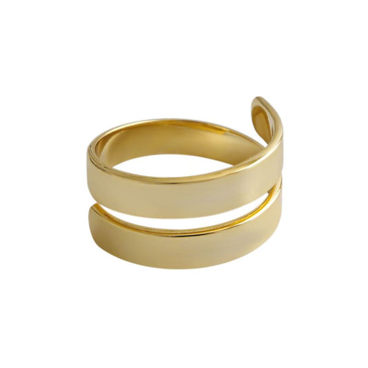 Wide Double-Layer 925 Sterling Silver Adjustable Ring