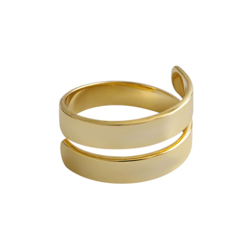 Wide Double-Layer 925 Sterling Silver Adjustable Ring