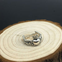 Vintage Crown Heart Angel Wings Adjustable Sterling Ring