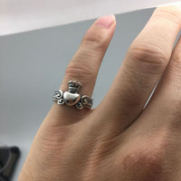 Vintage Crown Heart Angel Wings Adjustable Sterling Ring